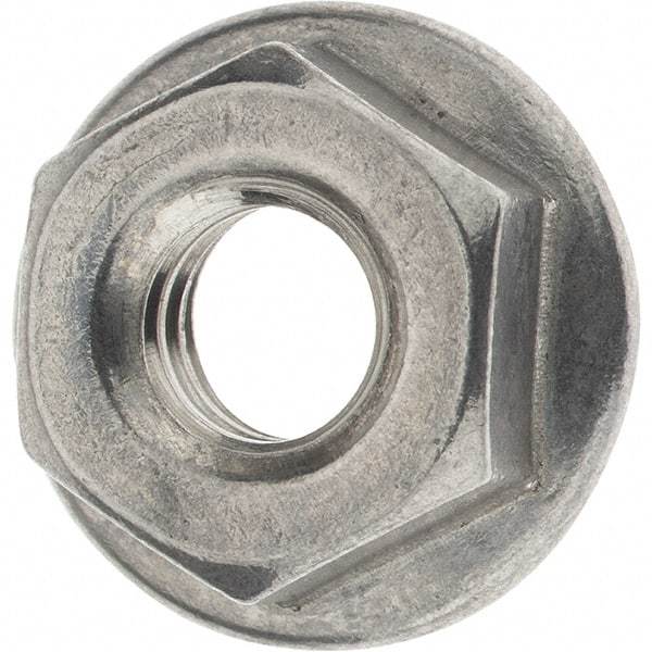 Value Collection - 1/4-20, 19/32" Flange Diam, Serrated Flange Nut - Grade 18-8 Stainless Steel, 0.236" Flange Height - Exact Industrial Supply