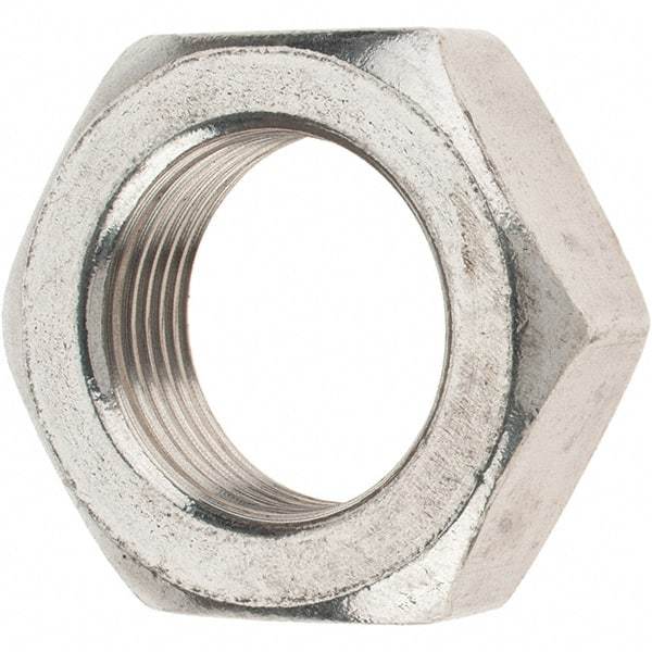 Value Collection - 1-14 UNC Stainless Steel Right Hand Hex Jam Nut - 1-1/2" Across Flats, 35/64" High - Exact Industrial Supply