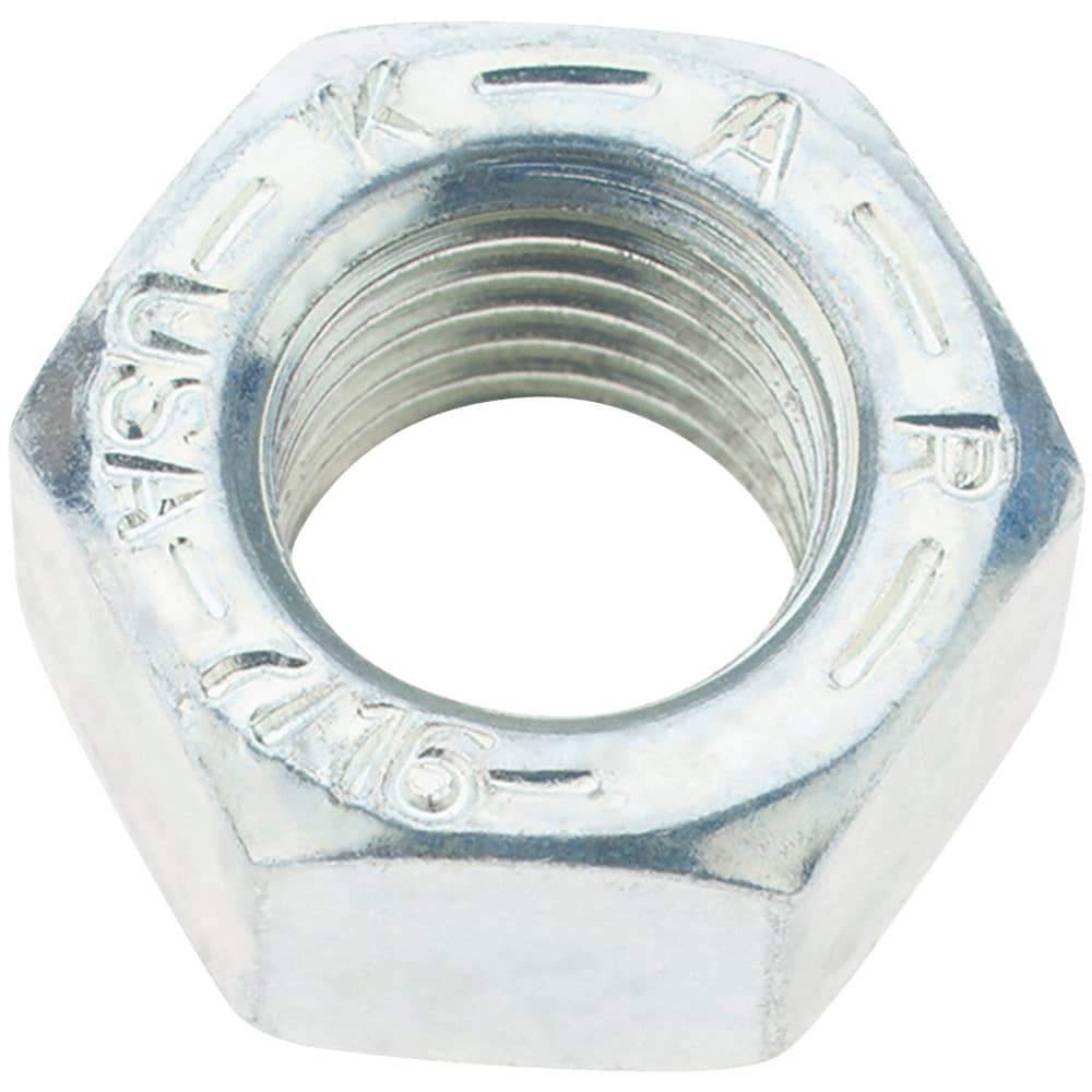Value Collection - 7/16-20 UNF Steel Right Hand Hex Nut - 11/16" Across Flats, 3/8" High, Zinc Yellow Dichromate Finish - Exact Industrial Supply