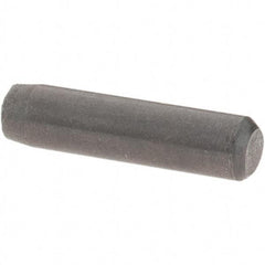 Value Collection - 1/8" Diam x 1/2" Pin Length Grade 8 Alloy Steel Standard Dowel Pin - Bright Finish, C 47-58 & C 60 (Surface) Hardness, 1,840 Lb (Single Shear), 3,680 Lb (Double Shear) Breaking Strength, 1 Beveled & 1 Rounded End - Exact Industrial Supply