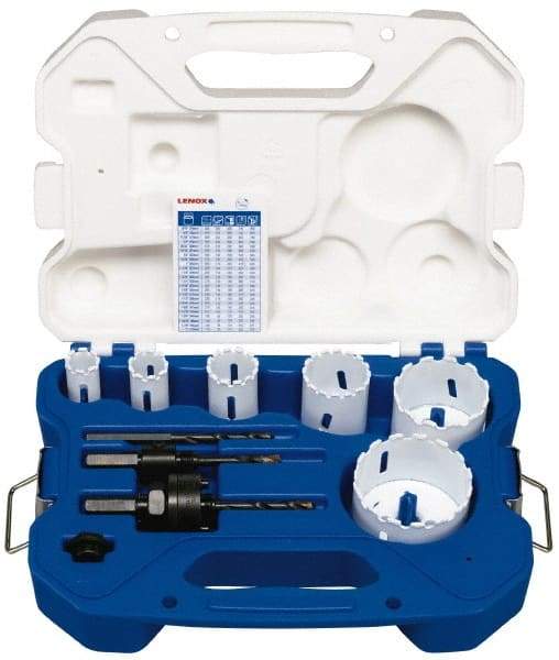 Lenox - 9 Piece, 3/4" to 2-9/16" Saw Diam, General Purpose Hole Saw Kit - Carbide Grit, Includes 6 Hole Saws - Exact Industrial Supply