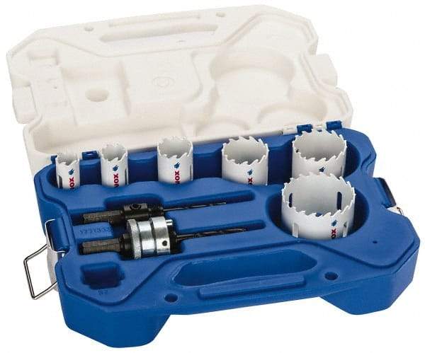 Lenox - 8 Piece, 3/4" to 2-1/4" Saw Diam, Plumber's Hole Saw Kit - Carbide-Tipped, Toothed Edge, Pilot Drill Model No. 123CT, Includes 6 Hole Saws - Exact Industrial Supply