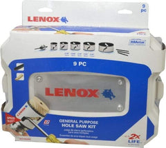 Lenox - 9 Piece, 2-1/8" to 4-3/4" Saw Diam, General Purpose Hole Saw Kit - Bi-Metal, Includes 5 Hole Saws - Exact Industrial Supply