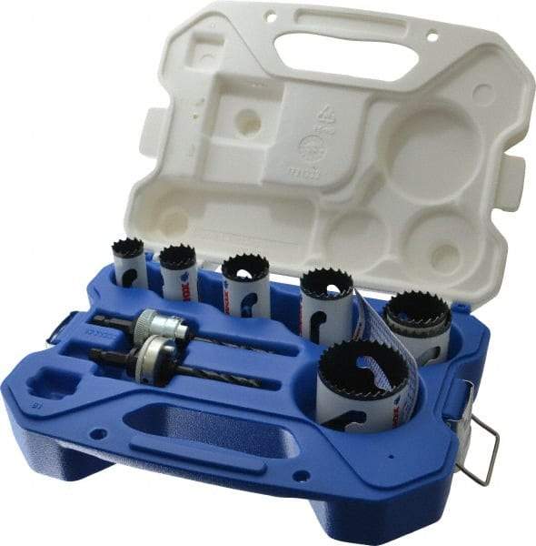 Lenox - 9 Piece, 7/8" to 2-1/8" Saw Diam, Contractor's Hole Saw Kit - Bi-Metal, Includes 7 Hole Saws - Exact Industrial Supply