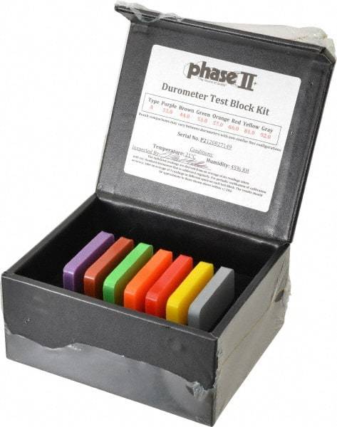 Phase II - 30 HA to 90 HA Hardness, Shore A Scale, Hardness Calibration Test Block Kit - 5-1/2 Inch Long, 4-1/2 Inch Wide, 2-1/2 Inch High, 7 Piece - Exact Industrial Supply