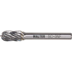 WALTER Surface Technologies - 1/2" Cut Diam, 1/4" Shank Diam, Cylinder Ball End Head Double Cut Burr - Carbide, 1" LOC - Exact Industrial Supply