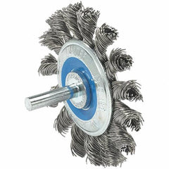 WALTER Surface Technologies - 2-3/4" OD, 1/4" Shank Diam, Knotted Stainless Steel Wheel Brush - 3/8" Face Width, 0.02" Filament Diam, 20,000 RPM - Exact Industrial Supply
