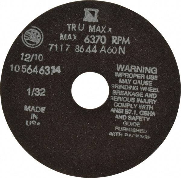 Tru-Maxx - 6" 60 Grit Aluminum Oxide Cutoff Wheel - 1/32" Thick, 1-1/4" Arbor, 6,048 Max RPM, Use with Stationary Tools - Exact Industrial Supply