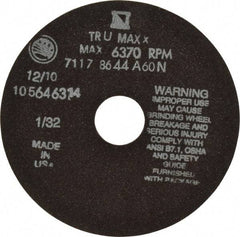 Tru-Maxx - 6" 60 Grit Aluminum Oxide Cutoff Wheel - 1/32" Thick, 1-1/4" Arbor, 6,048 Max RPM, Use with Stationary Tools - Exact Industrial Supply