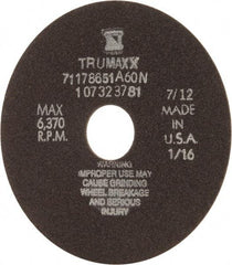 Tru-Maxx - 6" 60 Grit Aluminum Oxide Cutoff Wheel - 1/16" Thick, 1-1/4" Arbor, 6,048 Max RPM, Use with Stationary Tools - Exact Industrial Supply