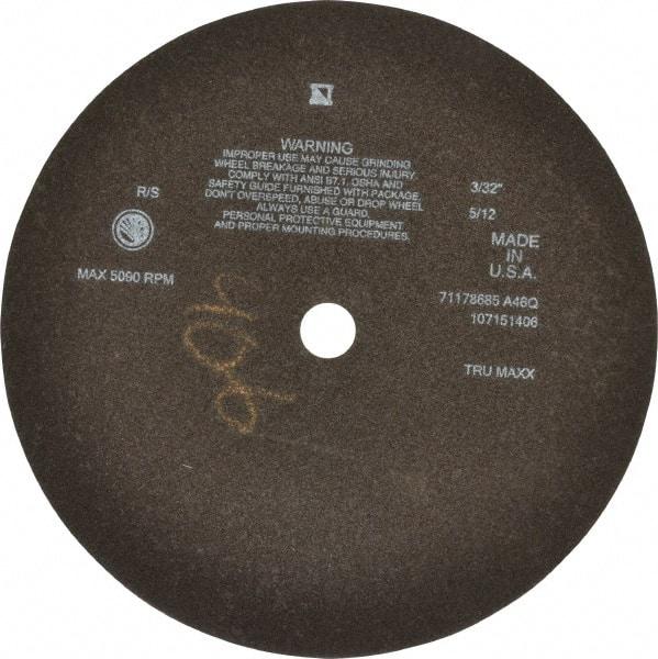 Tru-Maxx - 12" 46 Grit Aluminum Oxide Cutoff Wheel - 3/32" Thick, 1" Arbor, 3,024 Max RPM, Use with Stationary Tools - Exact Industrial Supply