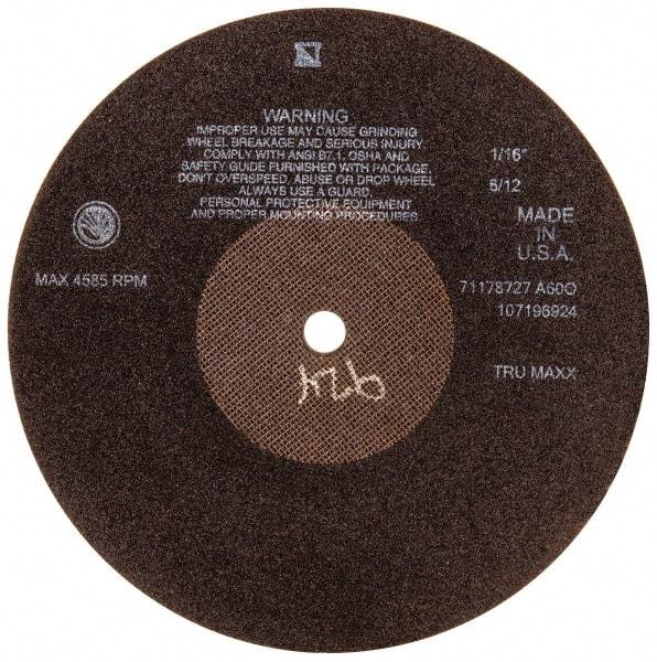 Tru-Maxx - 10" 60 Grit Aluminum Oxide Cutoff Wheel - 1/16" Thick, 5/8" Arbor, 3,629 Max RPM, Use with Stationary Tools - Exact Industrial Supply