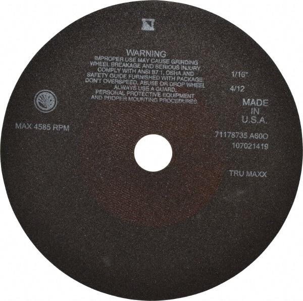 Tru-Maxx - 10" 60 Grit Aluminum Oxide Cutoff Wheel - 1/16" Thick, 1-1/4" Arbor, 3,629 Max RPM, Use with Stationary Tools - Exact Industrial Supply