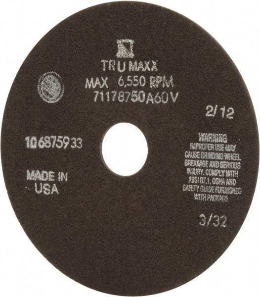 Tru-Maxx - 7" 60 Grit Aluminum Oxide Cutoff Wheel - 3/32" Thick, 1-1/4" Arbor, 5,184 Max RPM, Use with Stationary Tools - Exact Industrial Supply