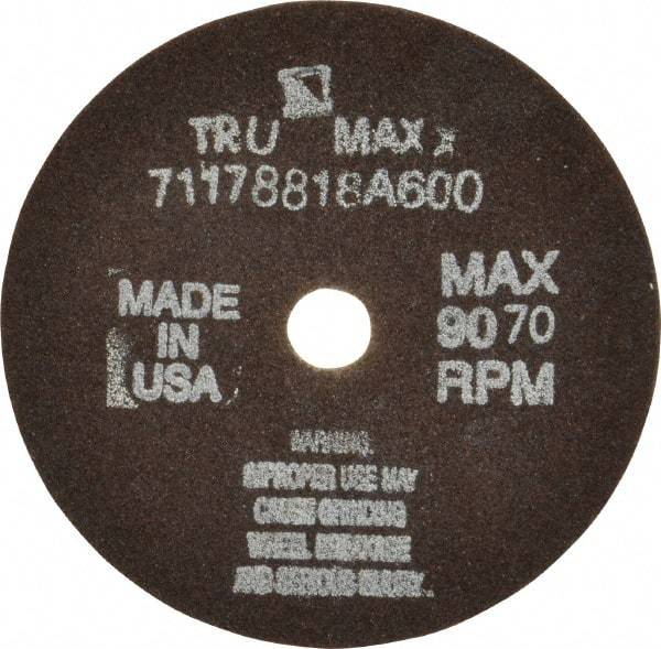 Tru-Maxx - 4" 60 Grit Aluminum Oxide Cutoff Wheel - 1/16" Thick, 1/2" Arbor, 9,072 Max RPM, Use with Stationary Tools - Exact Industrial Supply