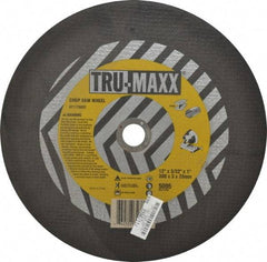 Tru-Maxx - 12" 36 Grit Aluminum Oxide Cutoff Wheel - 3/32" Thick, 1" Arbor, 5,095 Max RPM, Use with Chop Saws - Exact Industrial Supply