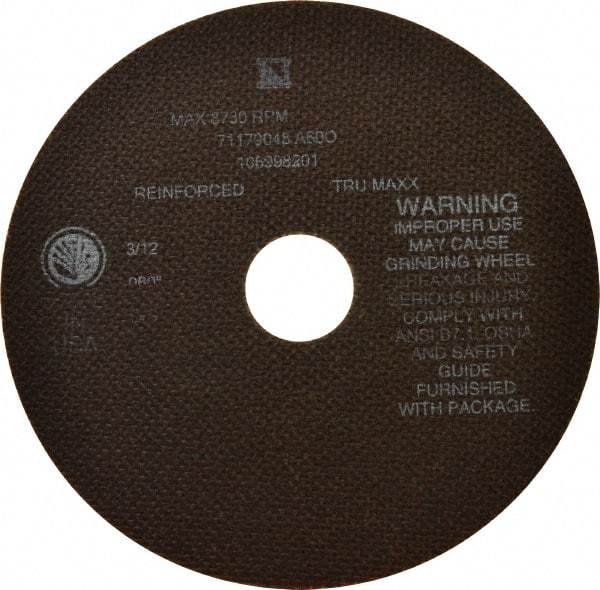 Tru-Maxx - 7" 60 Grit Aluminum Oxide Cutoff Wheel - 0.06" Thick, 1-1/4" Arbor, 8,731 Max RPM, Use with Stationary Tools - Exact Industrial Supply