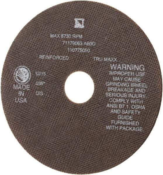 Tru-Maxx - 7" 60 Grit Aluminum Oxide Cutoff Wheel - 0.035" Thick, 1-1/4" Arbor, 8,731 Max RPM, Use with Stationary Tools - Exact Industrial Supply