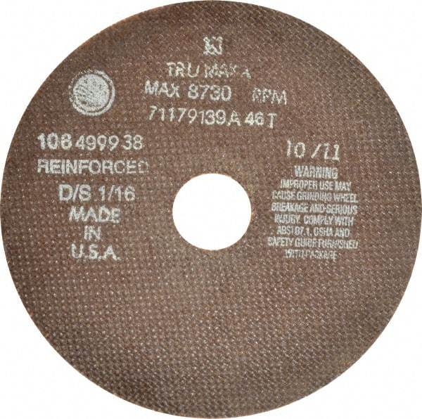 Tru-Maxx - 7" 46 Grit Aluminum Oxide Cutoff Wheel - 1/16" Thick, 1-1/4" Arbor, 6,731 Max RPM, Use with Stationary Tools - Exact Industrial Supply