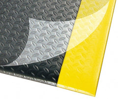 Anti-Fatigue Mat: 720″ Length, 36″ Wide, 1/2″ Thick, Vinyl, Beveled Edge, Medium-Duty Diamond Plate, Black & Yellow, Dry