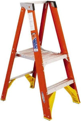 Werner - 48" 2 Step Ladder - 300 Lb Capacity, 24" Platform Height, 23-1/2" Base Width x 29-3/4" Depth - Exact Industrial Supply