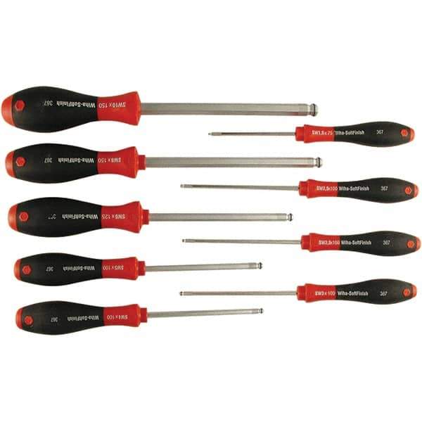 Wiha - 9 Piece Ball Hex Screwdriver Set - Comes in Box - Exact Industrial Supply