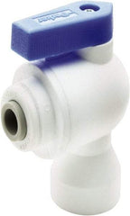 Parker - 1/4" Pipe, Full Port, Polypropylene Valve Female Elbow Ball Valve - Bi-Directional, Push-to-Connect x FNPT Ends, Wedge Handle, 150 WOG - Exact Industrial Supply