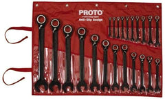 Proto - 22 Piece, 6mm to 36mm, 12 Point Combination Wrench Set - Metric Measurement Standard, Black/Chrome Finish, Comes in Pouch - Exact Industrial Supply