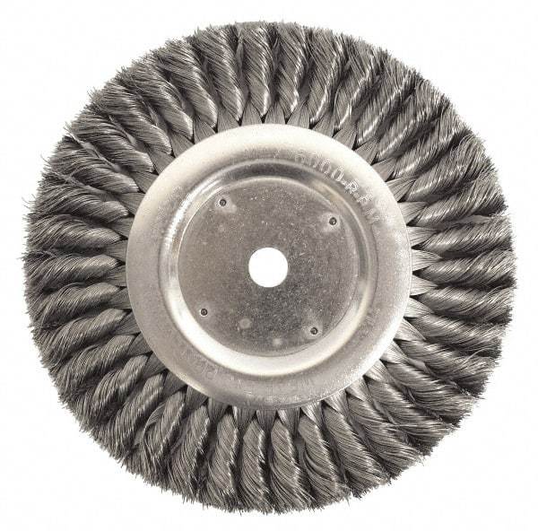 Weiler - 10" OD, 3/4" Arbor Hole, Knotted Steel Wheel Brush - 3/4" Face Width, 1-3/4" Trim Length, 0.014" Filament Diam, 4,500 RPM - Exact Industrial Supply
