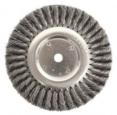 Weiler - 10" OD, 3/4" Arbor Hole, Knotted Steel Wheel Brush - 3/4" Face Width, 1-3/4" Trim Length, 0.014" Filament Diam, 4,500 RPM - Exact Industrial Supply