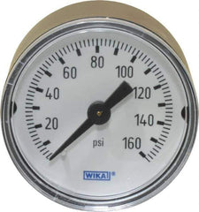 Wika - 1-1/2" Dial, 1/8 Thread, 0-160 Scale Range, Pressure Gauge - Center Back Connection Mount, Accurate to 3-2-3% of Scale - Exact Industrial Supply