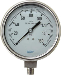 Wika - 4" Dial, 1/4 Thread, 0-160 Scale Range, Pressure Gauge - Lower Connection Mount, Accurate to 1% of Scale - Exact Industrial Supply