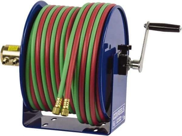 CoxReels - 17" Long x 18-1/4" Wide x 18" High, 1/4" ID, Hand Crank Welding Hose Reel - 200' Hose Length, 200 psi Working Pressure, Hose Included - Exact Industrial Supply