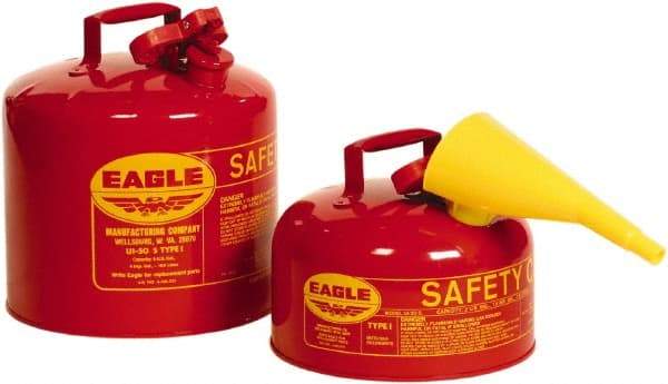 Eagle - 2 Gal Galvanized Steel Type I Safety Can - 9-1/2" High x 11-1/4" Diam, Red - Exact Industrial Supply