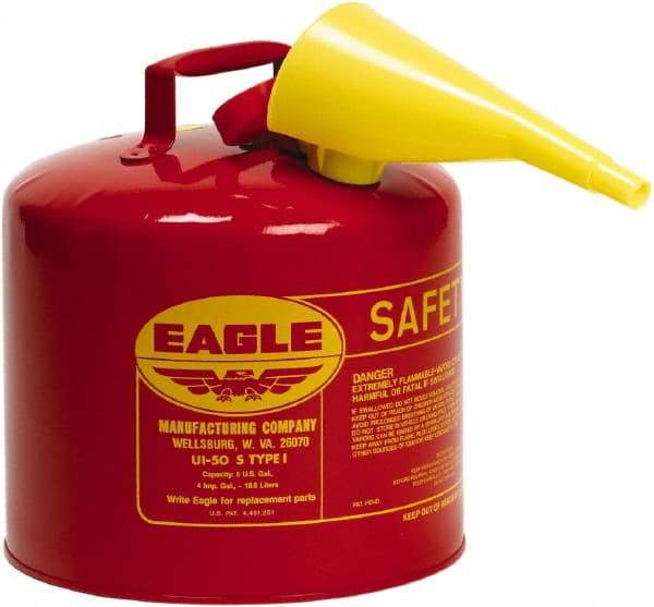 Eagle - 5 Gal Galvanized Steel Type I Safety Can - 13-1/2" High x 12-1/2" Diam, Red - Exact Industrial Supply