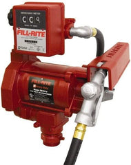 Tuthill - 20 GPM, 3/4" Hose Diam, AC Tank Pump with Manual Nozzle & 807C Meter - 1-1/4" Inlet, 3/4" Outlet, 115 Volts, 12' Hose Length, 1/3 hp - Exact Industrial Supply