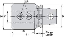 Kennametal - KM63UT Modular Connection, 63/64" Inside Hole Diam, 3.3465" Projection, Whistle Notch Adapter - Through Coolant - Exact Industrial Supply