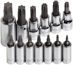 SK - 13 Piece 1/4, 3/8 & 1/2" Drive Torx Bit Socket Set - T8 to T60 Torx - Exact Industrial Supply