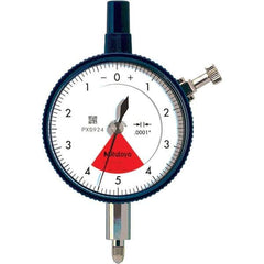 Mitutoyo - 0.008" Range, 4-0-4 Dial Reading, 0.0001" Graduation Dial Drop Indicator - 2.24" Dial, 0.01" Range per Revolution, 0.0001" Accuracy - Exact Industrial Supply