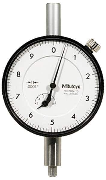 Mitutoyo - 1mm Range, 0-10-0 Dial Reading, 0.001mm Graduation Dial Drop Indicator - 57mm Dial, 0.2mm Range per Revolution, 0.004mm Accuracy, Revolution Counter - Exact Industrial Supply