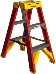 Werner - 2 Steps, 3' High, Type IA Rating, Fiberglass Step Ladder - 300 Lb Capacity, 18-1/8" Base Width - Exact Industrial Supply