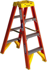 Werner - 3 Steps, 4' High, Type IA Rating, Fiberglass Step Ladder - 300 Lb Capacity, 19-7/8" Base Width - Exact Industrial Supply