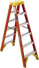 Werner - 5 Steps, 6' High, Type IA Rating, Fiberglass Step Ladder - 300 Lb Capacity, 23-3/8" Base Width - Exact Industrial Supply