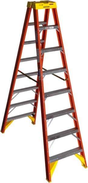 Werner - 7 Steps, 8' High, Type IA Rating, Fiberglass Step Ladder - 300 Lb Capacity, 26-7/8" Base Width - Exact Industrial Supply