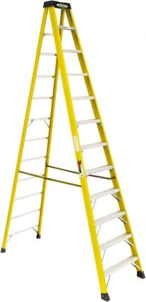 Werner - 11 Steps, 12' High, Type IA Rating, Fiberglass Step Ladder - 300 Lb Load Capacity, 31" Base Width - Exact Industrial Supply