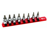 8 Piece - On 1/4" IP9; IP10; IP15; IP20. On 3/8" IP25; IP27; IP30 & IP40 On Rail - 1/4 & 3/8" Drive - TorxPlus Socket Set - Exact Industrial Supply