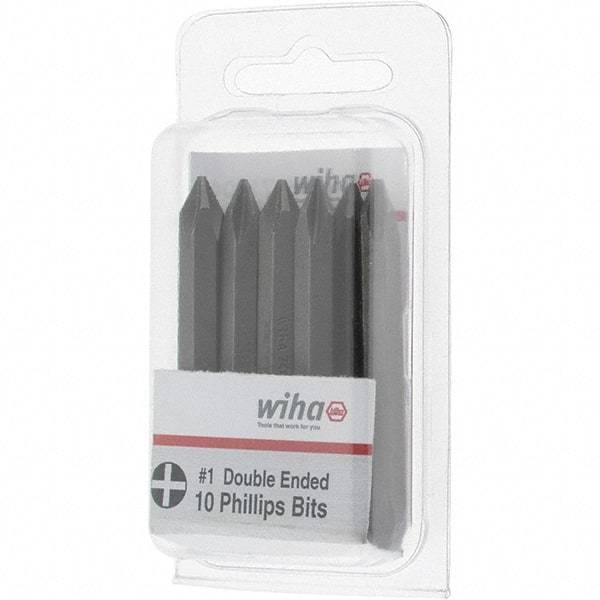 Wiha - #1, Reversible Phillips Screwdriver Pack Bit - 1/4" Drive, 2-3/8" OAL - Exact Industrial Supply