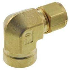 Parker - 3/4" OD, Brass Female Elbow - 1,900 Max Working psi, 1-3/8" Hex, Comp x FNPT Ends - Exact Industrial Supply