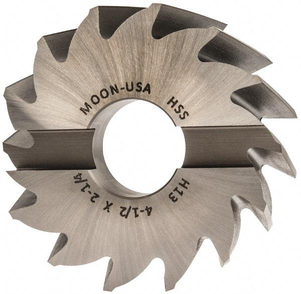 Made in USA - 4-1/2" Diam, 1-1/2" Arbor Hole Diam, 2-1/4" Length of Cut, 14 Flute, High Speed Steel, Finisher Shell End Mill - Right Hand Cut, Right Hand Spiral Flute, Uncoated - Exact Industrial Supply
