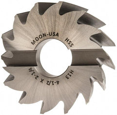 Made in USA - 4-1/2" Diam, 1-1/2" Arbor Hole Diam, 2-1/4" Length of Cut, 14 Flute, High Speed Steel, Finisher Shell End Mill - Right Hand Cut, Right Hand Spiral Flute, Uncoated - Exact Industrial Supply